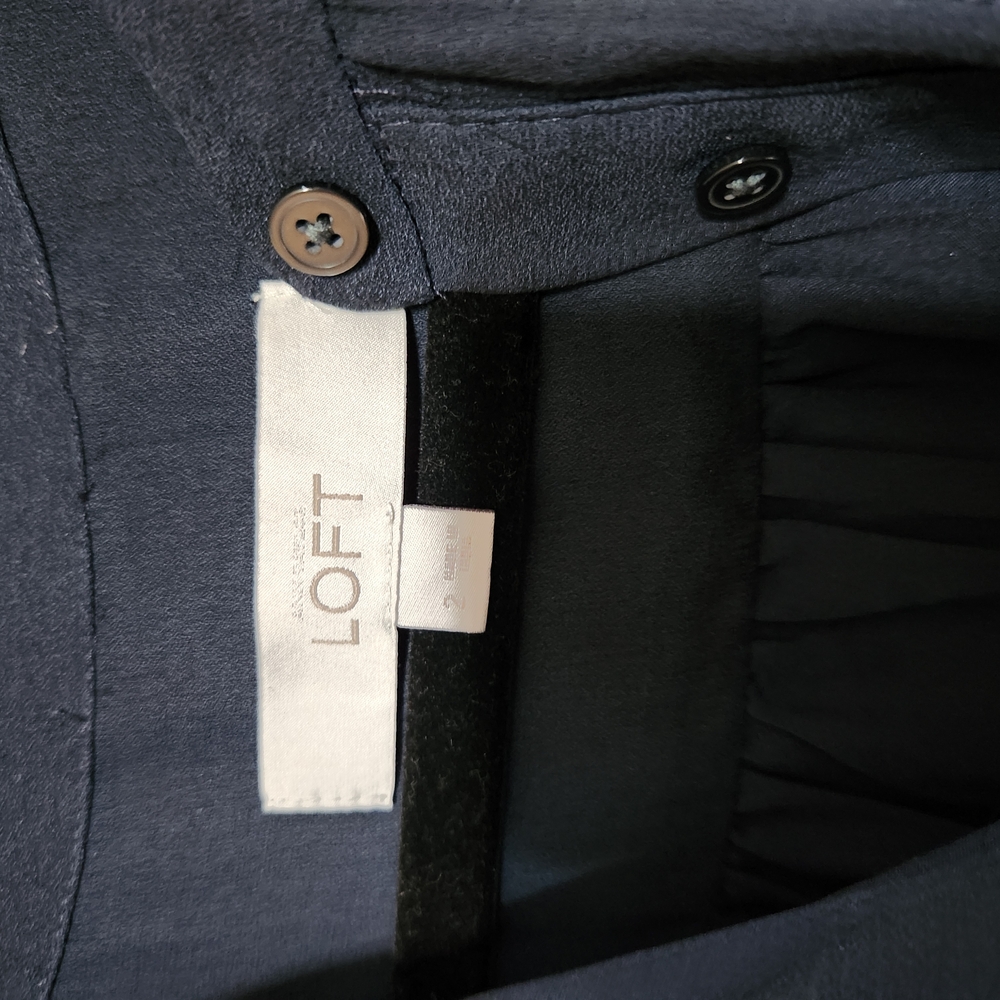 LOFT Blue 3/4 Sleeve Pleated Ruffled Dress - Picture 5 of 8